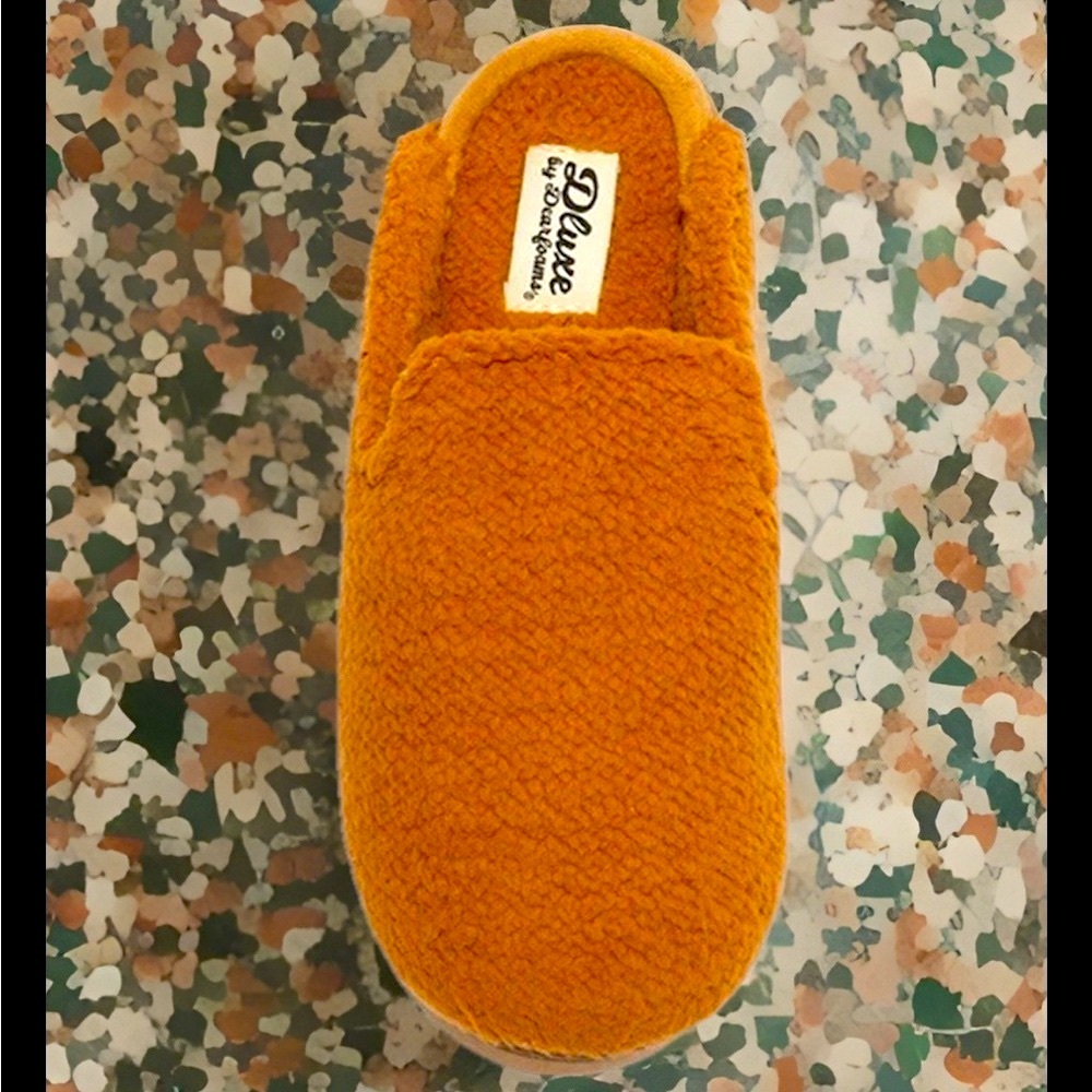 Dluxe By Dearfoams Womens Saffron Teddy Scuff Slippers Chestnut Brown L NWT - Picture 9 of 12